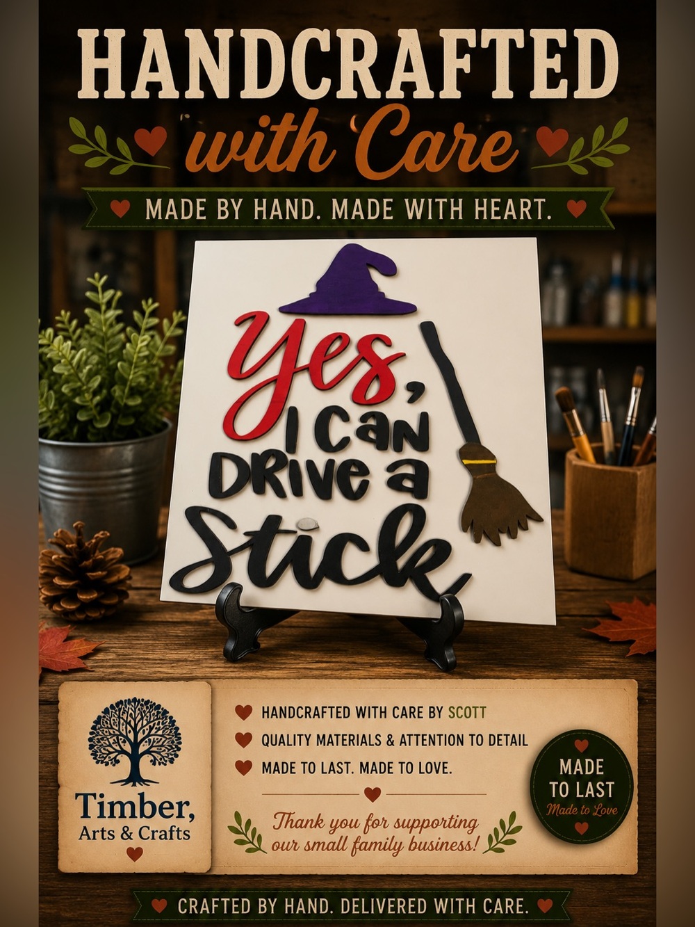 Hand Crafted Wooden "Yes, I Can Drive A Stick" Door Hanger Laser Cut